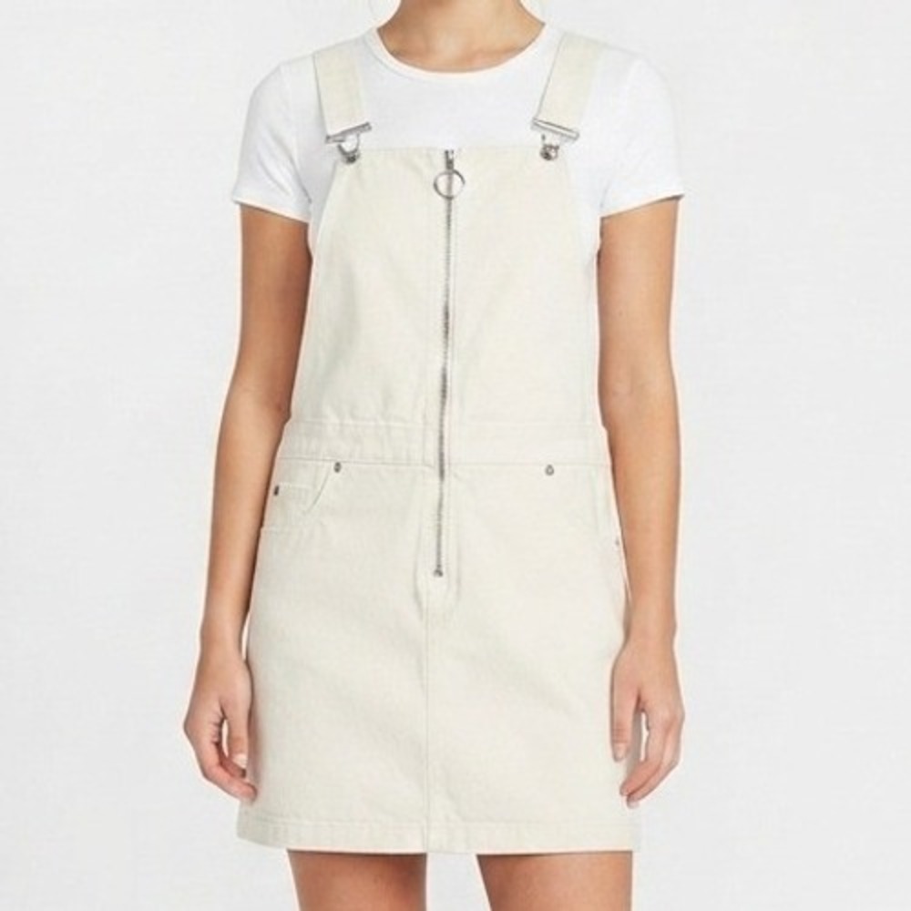Volcom Pop Lockin Skirtall Womens Medium 12 White Denim Overall Bib Style Dress